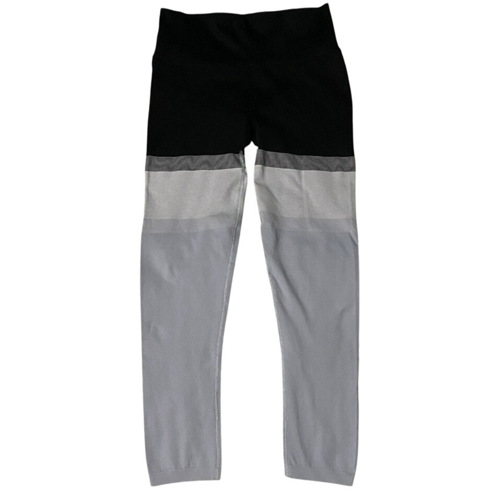 Athleta Intarsia Leggings Women Sz Medium Black Grey Colorblock Yoga Pilates EUC
